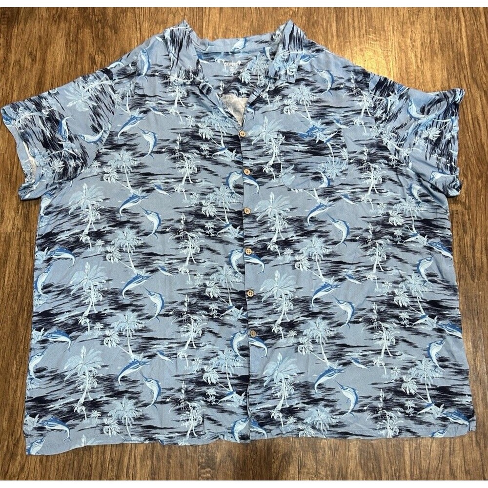 KS Island Shirt Mens 6XL Tall Blue Hawaiian Short Sleeve Pocket Big And Tall Top